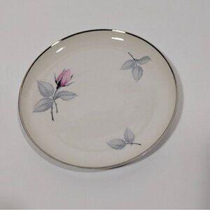 Syracuse China Bridal Rose Bread Plate White Pink Gray Floral USA Vintage
